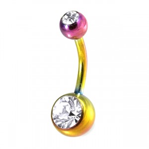 Piercing Nombril Acier 316L Anodisé Multicolore Deux Strass Blancs