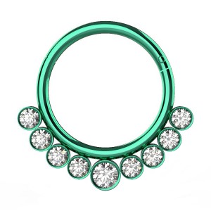 Piercing Daith Clicker Anodisé Vert Charnière 9 Strass Blancs