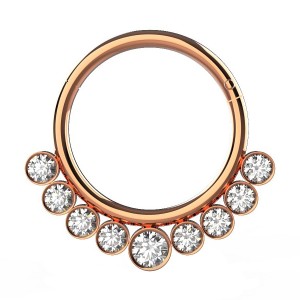 9 White Strass Rose Gold Anodized Clicker Daith Ring with Hinge