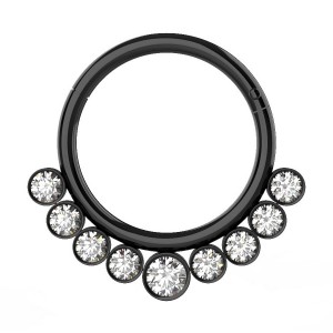 Daith-Piercing Clicker Eloxiert Schwarz Scharnier 9 Strass Weiße