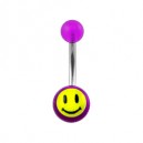 Transparent Purple Acrylic Belly Bar Navel Button Ring w/ Smiley