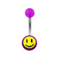 Transparent Purple Acrylic Belly Bar Navel Button Ring w/ Smiley