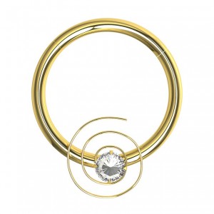 Daith-Piercing Clicker Eloxiert Golden Wirbel Strass Weiß
