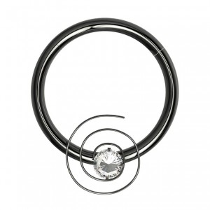 Daith-Piercing Clicker Eloxiert Schwarz Wirbel Strass Wei&szlig;