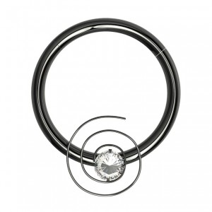 Piercing Daith Clicker Anodisé Noir Tourbillon Strass Blanc