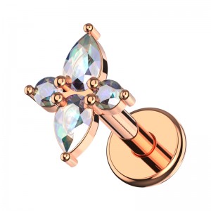 Helix-Piercing Stahl 316L Eloxiert Gold Rosa Kreuzförmig 4 Strass