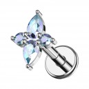 Piercing Hélix Acier 316L Métallisé Cruciforme 4 Strass