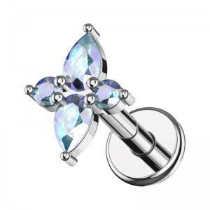 Piercing Hélix Acier 316L Métallisé Cruciforme 4 Strass