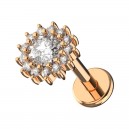 Piercing Knorpel Stahl 316L Große Blume Weiße Strasssteine Gold Rosa