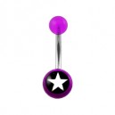 Transparent Purple Acrylic Belly Bar Navel Button Ring w/ White Star