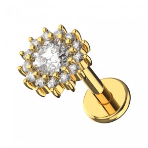 Piercing Cartílago Acero 316L Flor Grande Strass Blancos Dorado