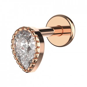 Helix-Piercing Stahl 316L Gold Rosa Gro&szlig;er Tropfen Strass Wei&szlig;