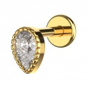 Helix-Piercing Stahl 316L Golden Gro&szlig;er Tropfen Strass Wei&szlig;