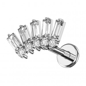 Piercing Hélix Acier 316L Métallisé Eventail Strass Baguettes Blancs