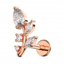 Helix-Piercing Stahl 316L Gold Rosa Zweig 5 Blätter Strass Weiß