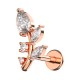 Helix-Piercing Stahl 316L Gold Rosa Zweig 5 Blätter Strass Weiß