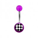 Transparent Purple Acrylic Belly Bar Navel Button Ring w/ Checkerboard