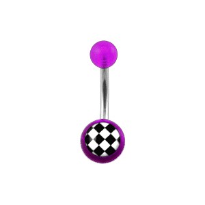 Transparent Purple Acrylic Belly Bar Navel Button Ring w/ Checkerboard