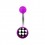 Transparent Purple Acrylic Navel Belly Button Ring w/ Checkerboard
