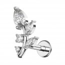 Piercing Hélix Acero 316L Metálico Rama 5 Hojas Strass Blancos