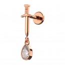 Helix-Piercing Golden Rosa Schwert & Baumelnd Tropfen Strass Weiß