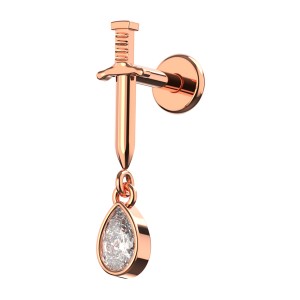 Sword Rose Gold Helix Piercing & Dangling White Strass Drop