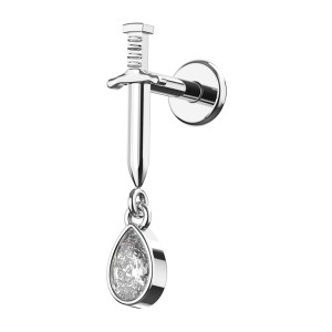 Piercing Hélix Métallisé Epée & Strass Pendant Goutte Blanc