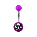 Transparent Purple Acrylic Belly Bar Navel Button Ring w/ Skull