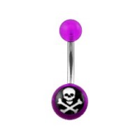 Transparent Purple Acrylic Belly Bar Navel Button Ring w/ Skull