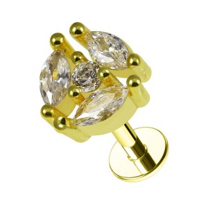 Piercing Hélix Acier 316L Doré Roue 3 Strass Marquises Blancs