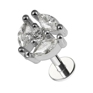 Piercing Hélix Acier 316L Métallisé Roue 3 Strass Marquises Blancs