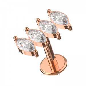 Piercing Hélix Acier 316L Rose Doré Parallèle 4 Strass Marquises Blancs