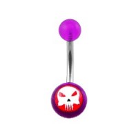 Transparent Purple Acrylic Belly Bar Navel Button Ring w/ The Punisher Logo