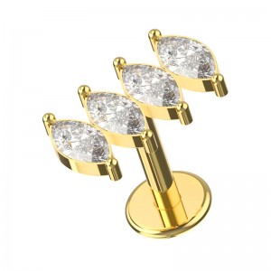 Piercing Hélix Acier 316L Doré Parallèle 4 Strass Marquises Blancs