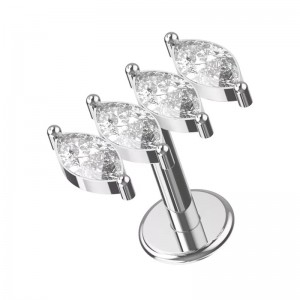 Piercing Hélix Acier 316L Métallisé Parallèle 4 Strass Marquises Blancs