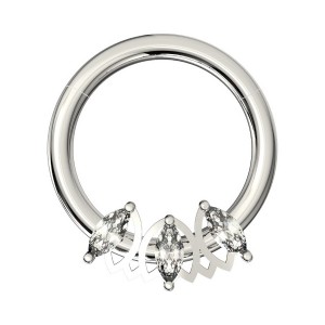 3 White Marquise Strass Metallized Daith Piercing Clicker Ring