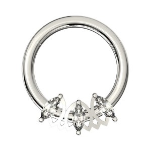 Daith-Piercing Clicker Metallisiert 3 Strass Marquise Weiß