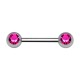 Brustpiercing Chirurgenstahl 316L Zwei Strass Dunkelrosa