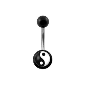 Black Acrylic Belly Bar Navel Button Ring w/ Yin and Yang