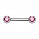 Nipple-Piercing Chirurgenstahl 316L Zwei Strass Hellrosa