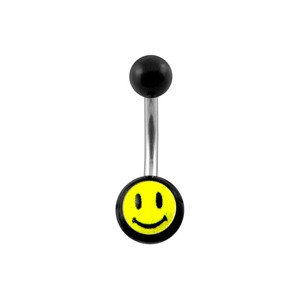 Black Acrylic Belly Bar Navel Button Ring w/ Smiley