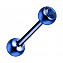 Piercing Langue Acier 316L Anodisé Bleu Foncé avec Strass Bleu Foncé