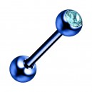 Piercing Langue Acier 316L Anodisé Bleu Foncé avec Strass Turquoise