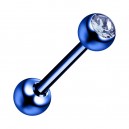Piercing Langue Acier 316L Anodisé Bleu Foncé avec Strass Bleu Clair