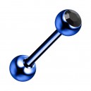 Piercing Langue Acier 316L Anodisé Bleu Foncé avec Strass Noir