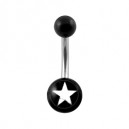 Black Acrylic Belly Bar Navel Button Ring w/ White Star