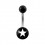 Black Acrylic Navel Belly Button Ring w/ White Star
