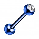 Piercing Langue Acier 316L Anodisé Bleu Foncé avec Strass Blanc