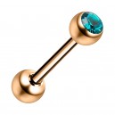 Piercing Langue Acier 316L Anodisé Rose Doré Strass Turquoise