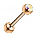 Piercing Langue Acier 316L Anodisé Rose Doré Strass Multicolore
